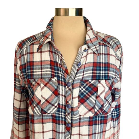 Aratta Silent Journey Mixed Print Flannel Chiffon Button Up Shirt Boho Size MED - Picture 3 of 15